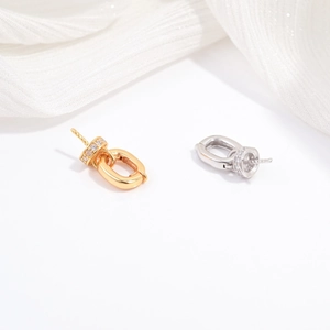 Macro detail of S925 silver pendant clasps with cubic zirconia for DIY jewelry making