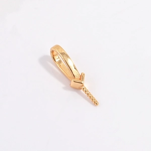Macro view of gold-plated S925 sterling silver peg bail clasp for pearl pendants