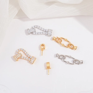 Chiusura a Ferro di Cavallo in Argento Sterling 925 Connettore per Bracciale Fai-da-te Strass Intarsiato Fibbia Ellittica