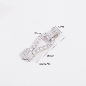 Chiusura a ferro di cavallo in argento S925 con zirconi per bracciale di perle, 24,8mm