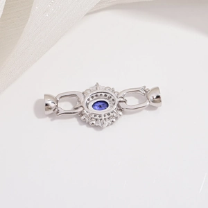 S925 sterling silver floral bow pearl clasp with blue zircon and micro-pave crystals
