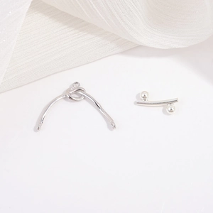 Minimalist S925 sterling silver bamboo style toggle clasp with polished round bead for DIY jewelry