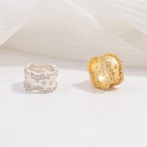 Anelli eternity larghi in argento S925 oro e argento con finitura opaca e zirconi bianchi