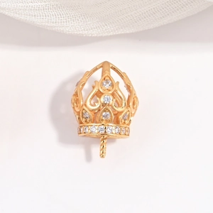 Support pendentif couronne en argent S925 poli serti de pierres de zircone cubique