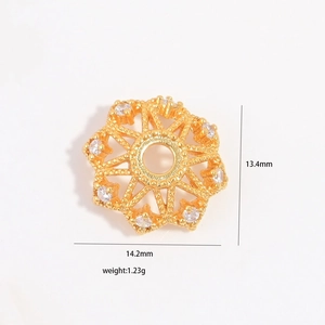 S925 Sterling Silber Blumenperlenkappe vergoldet mit Zirkonia Kristallen 14,2 mm