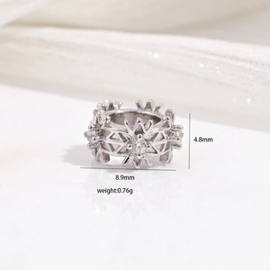 S925 sterling silver snowflake flower charm bead with cubic zirconia for DIY jewelry