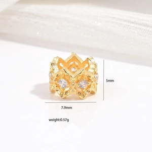 S925 Sterling silver gold crown bead charm with zircon stones for DIY jewelry making