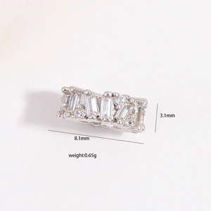 S925 sterling silver flower charm bead with baguette cut cubic zirconia 8.1mm wide