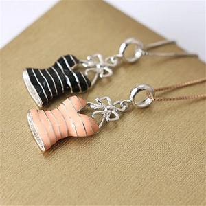 S925 sterling zilveren bikini-jurk hanger ketting met zwart en roze emaille