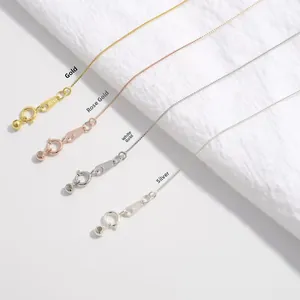 S925 sterling silver chains in gold, rose gold, white K, and silver with spring clasps
