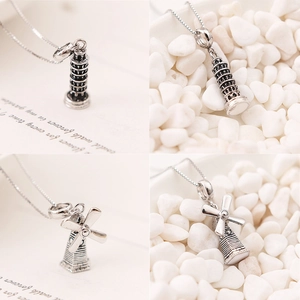 Vintage 925 Sterling Zilver Toren Van Pisa Windmolen Hanger Zonder Ketting Voor Dames Niche-ontwerp Sieraden Bedel
