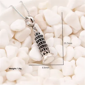S925 sterling zilveren Scheve Toren van Pisa hanger ketting met zilveren boxketting