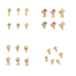 925 Sterling Silver Flower Pendant Bail Jewelry Connectors Rhinestone Inlaid Gold Plated DIY Jewelry Findings For Necklace Making Women