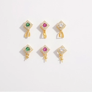 S925 silver flower pendant bail and jade pin connector set with colored zircons