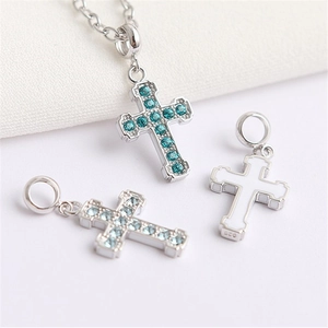 S925 sterling silver cross pendant necklace with colorful cubic zirconia and enamel finish