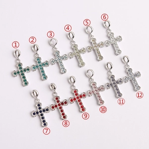 Set of 12 colorful S925 silver cross pendants inlaid with vibrant rhinestones for DIY jewelry