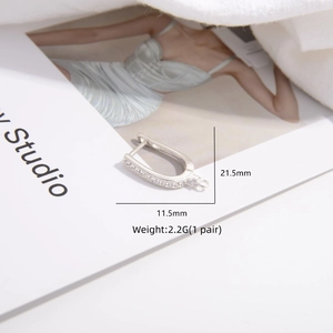 Elegant S925 sterling silver U-shaped hoop earrings with sparkling zircon for DIY jewelry