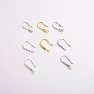 S925 silver U-shaped earring hooks with zircon and closed loops in gold and silver