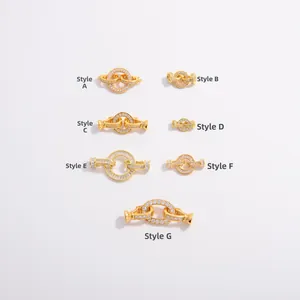 Gold-plated S925 silver DIY jewelry clasps with micro-paved cubic zirconia in 7 styles