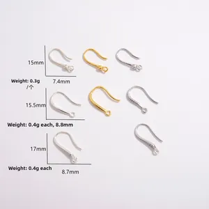 S925 silver U-shape earring hooks with zircon in various sizes for DIY jewelry making