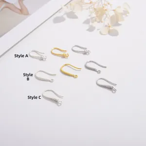 Elegant S925 sterling silver U-shaped earring hooks with zircon accents for DIY jewelry