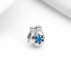 S925 sterling silver snowflake charm bead with blue enamel and cubic zirconia stones