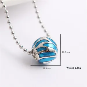 Charm a perla con onde in smalto blu in argento sterling S925 per bracciali, 11,8mm