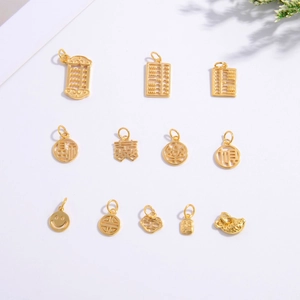 Set of 12 gold S925 silver pendants with traditional Chinese abacus and lucky charms