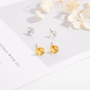 S925 sterling silver ear studs pins with 22K gold plated pearl cup bases for DIY jewelry
