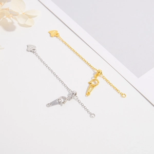 Cadenas de extensión ajustables corazón de plata de ley S925 en oro y plata mate