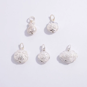 Set of five S925 sterling silver Chinese fortune lock pendants for DIY jewelry making