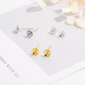 Detailed view of S925 silver bowl stud earrings findings for DIY pearl jewelry making
