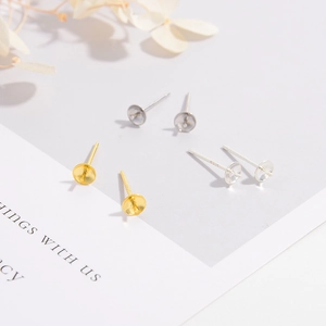 S925 sterling silver and 22K gold plated ear studs with cup for pearl jewelry DIY crafts