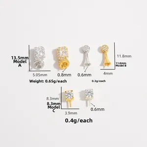 S925 sterling silver square pendant clasps with zircon inlay in gold and silver plating