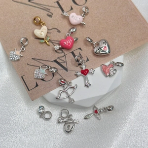 925 Sterling Silver Heart Pendant Enamel Crown Cross Cupid Arrow Charms Rhinestone Jewelry For Women Gift