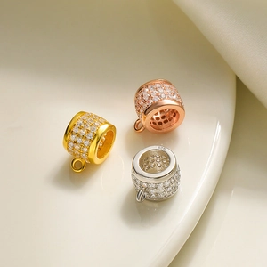 925 Sterlingsilber Eingelegte Zirkonia Runde Zylinder Anhänger Zwischenperle Für DIY Schmuckherstellung Zubehör Damen Geschenk