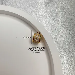 S925 sterling zilveren cilinder kraal met zirkonia en afmetingen van 10,7x6,6mm