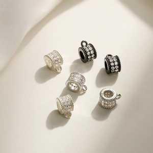 S925 Sterling Silver Round Cylinder Spacer Beads Zircon Pave Inlaid DIY Jewelry Findings Pendant Connector Beads