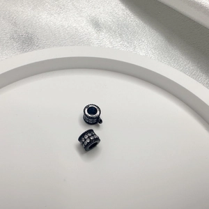 S925 silver spacer beads with black coating and white zircon micro-pave setting