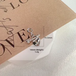 Polished S925 silver heart lock and key pendant charm with zircon and size details