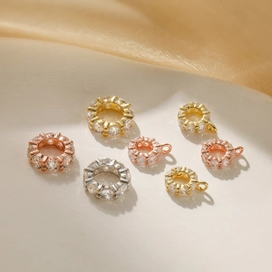925 Sterling Silver Round Gear Spacer Beads With Zirconia Gold Rose Gold Silver Large Hole DIY Jewelry Charms Pendants