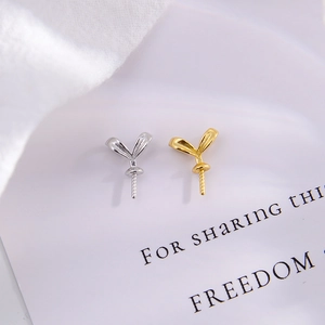 S925 sterling silver rabbit ear pearl pendant setting with threaded pin for DIY jewelry