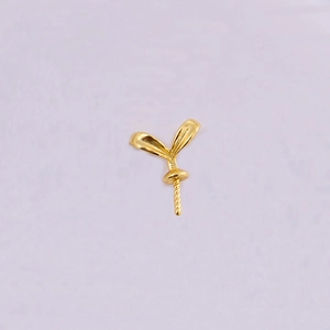 Golden bunny ear jewelry pendant setting with threaded pin for pearl DIY necklaces