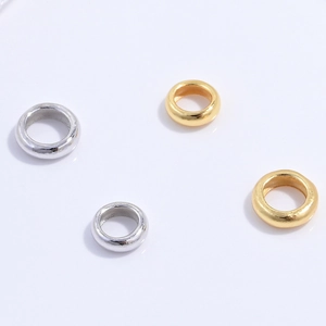 S925 Argento Sterling Perline Distanziatrici Lisce Foro Grande Oro Platino Placcato Tondo Fai Da Te Gioielli Componenti