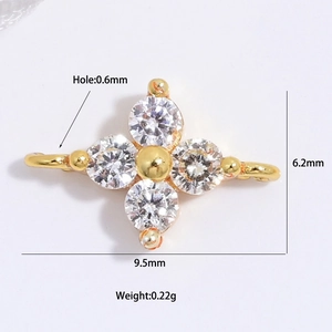 Connecteur trèfle à quatre feuilles en argent S925 avec zircons pour création de bijoux