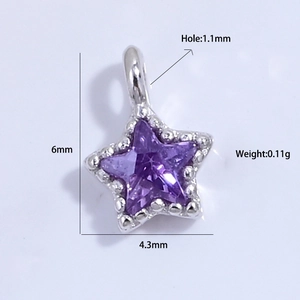Ciondolo a stella in argento S925 con zircone viola, 6mm x 4,3mm per gioielli fai da te