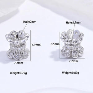 Perline a fiore in argento S925 con zirconi per creazione di gioielli fai da te