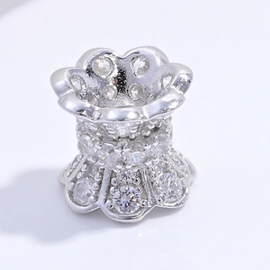 Perla a fiore di tromba in argento S925 con strass scintillanti per gioielli fai-da-te