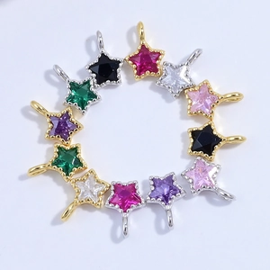 Ciondolo a Pentagramma in Argento Sterling S925 Con Intarsio di Zirconia Colorata per Creazione di Gioielli DIY Collana Bracciale Accessorio