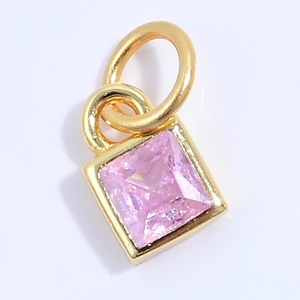 Ciondolo quadrato in cristallo rosa con cornice in argento S925 dorato per gioielli DIY